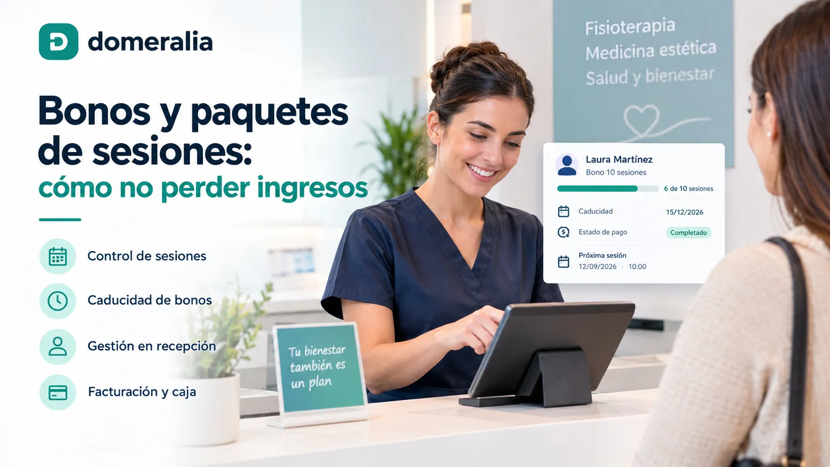 Gestión de bonos y paquetes de sesiones en clínica con control de sesiones, caducidad e ingresos