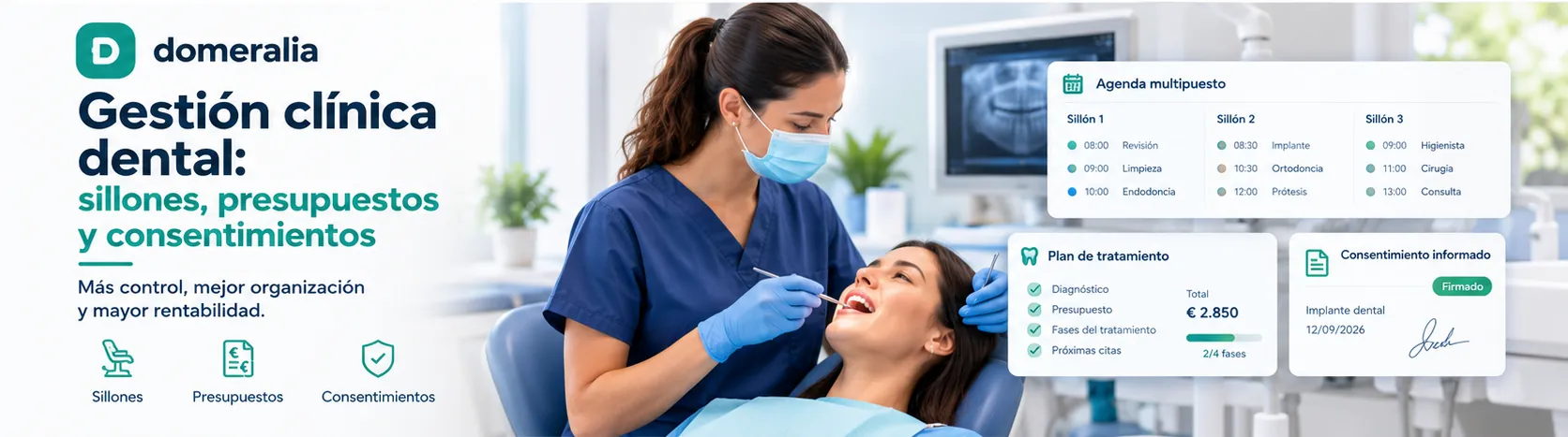 Gestión de clínica dental con agenda de sillones, presupuestos y consentimientos informados