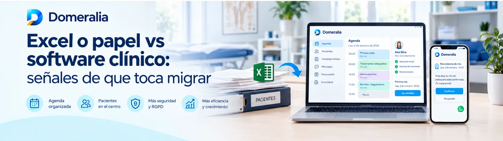 Migração de Excel e papel para software de gestão clínica com agenda organizada, gestão de pacientes, segurança e maior eficiência