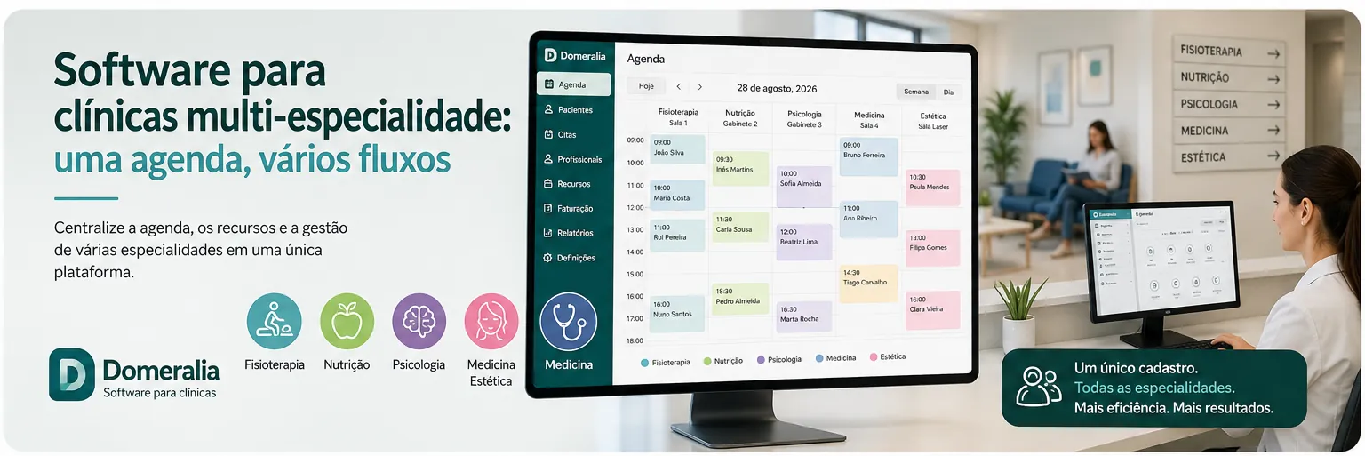 Software para clínicas multiespecialidade com agenda compartilhada, gestão de pacientes e recursos